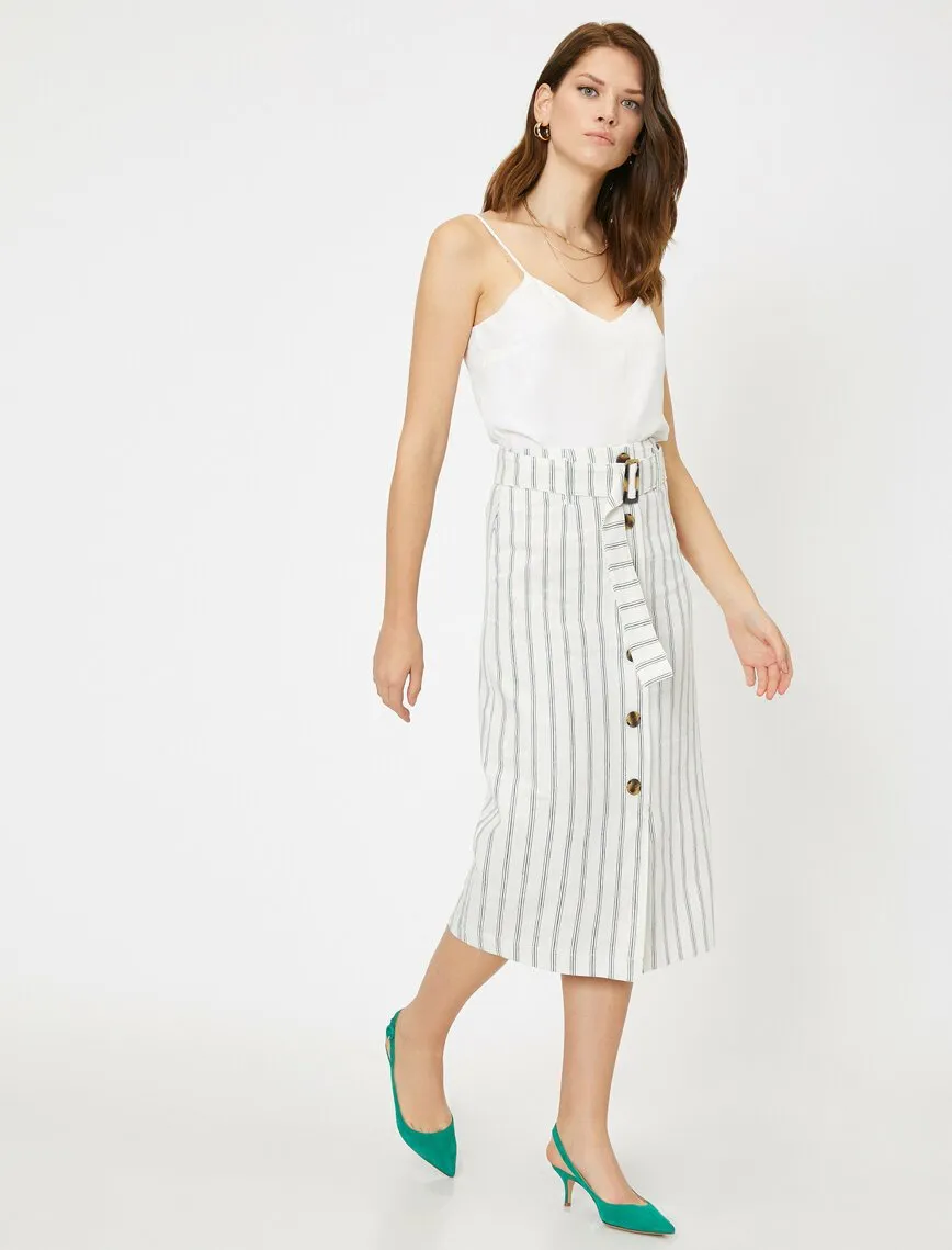 11848 Green Striped Midi Skirt