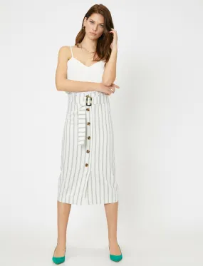 11848 Green Striped Midi Skirt