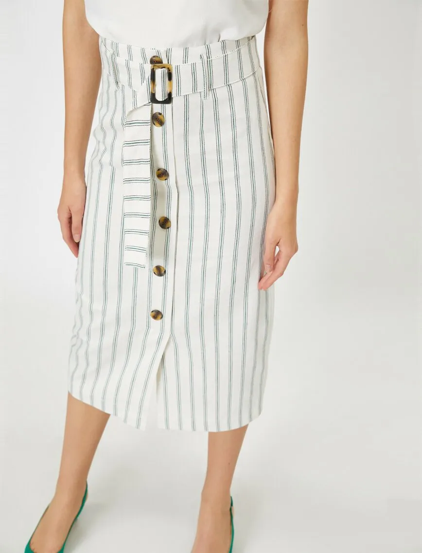 11848 Green Striped Midi Skirt