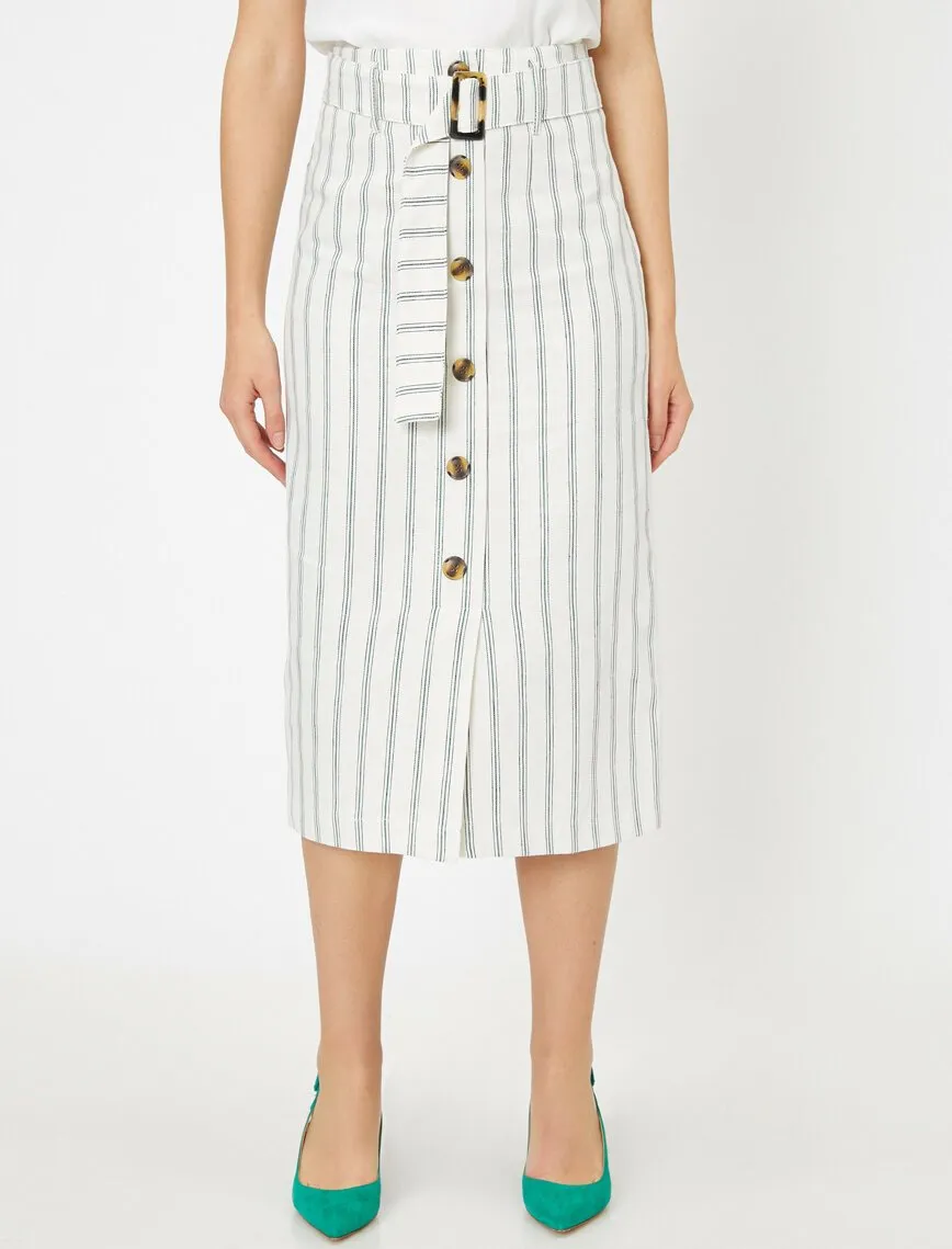 11848 Green Striped Midi Skirt