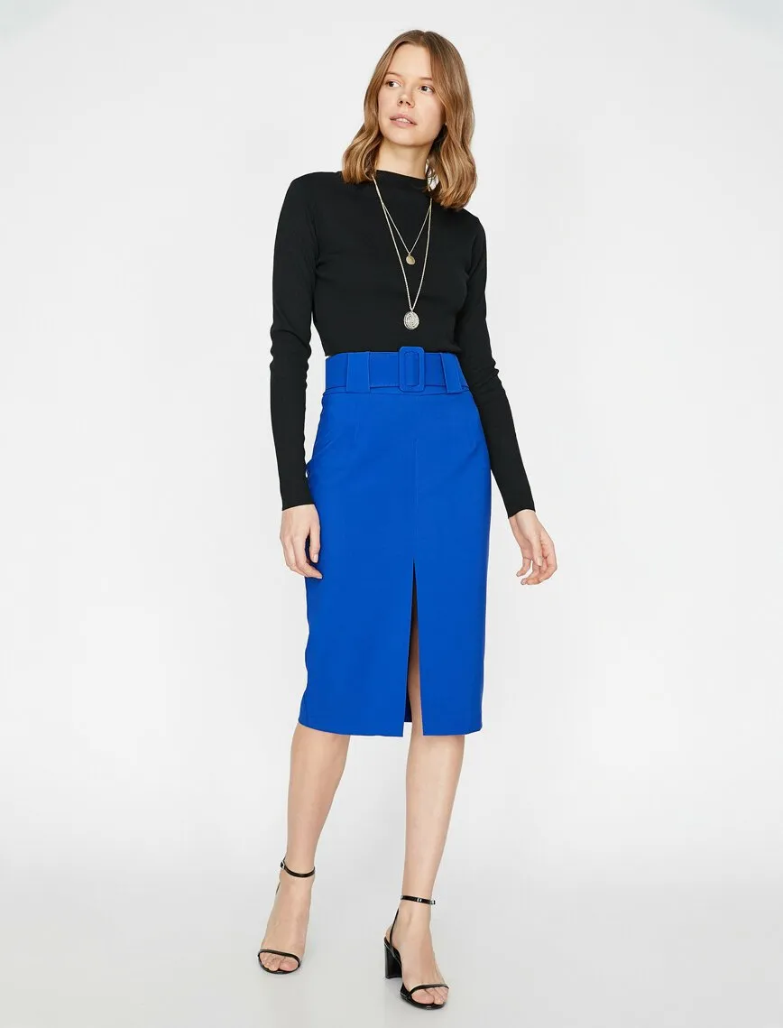 12003 Sax Waist Detailed Midi Skirt