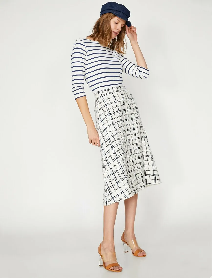 12013 Fawn Check Midi Skirt