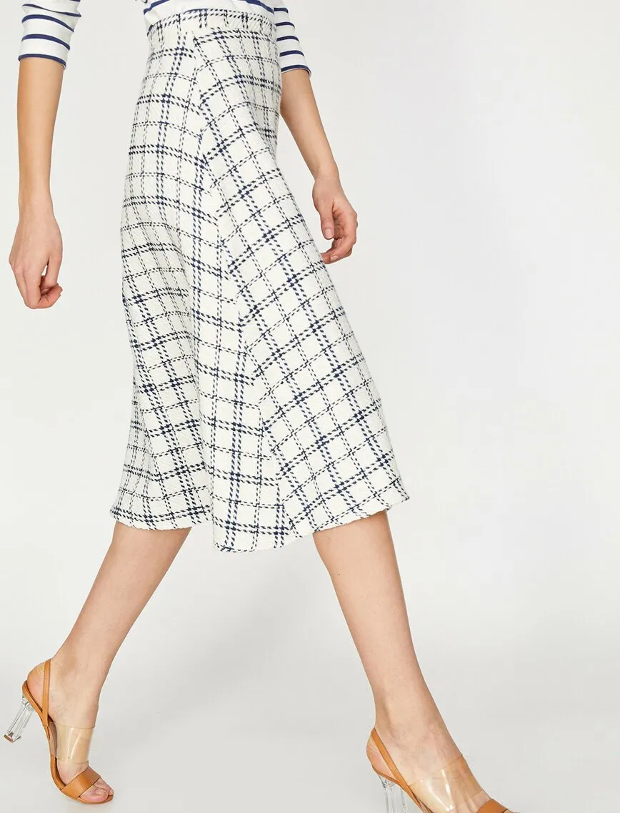 12013 Fawn Check Midi Skirt