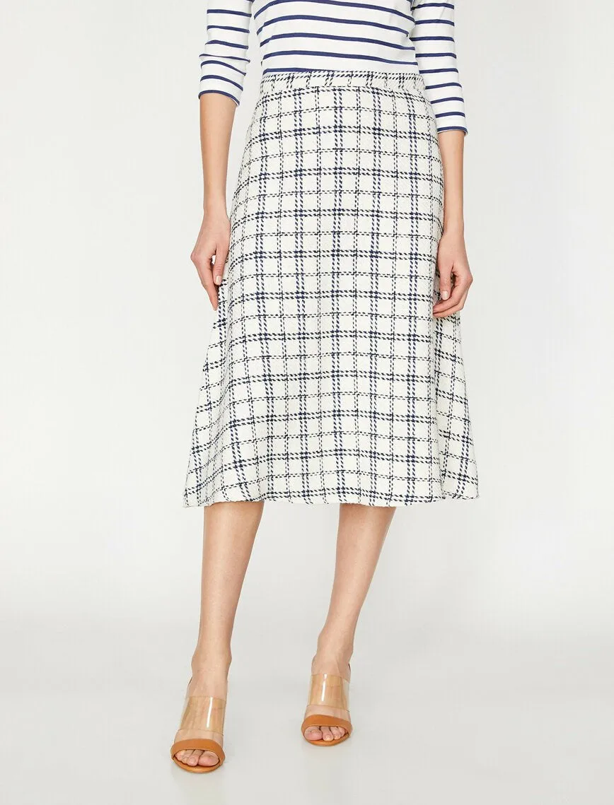 12013 Fawn Check Midi Skirt