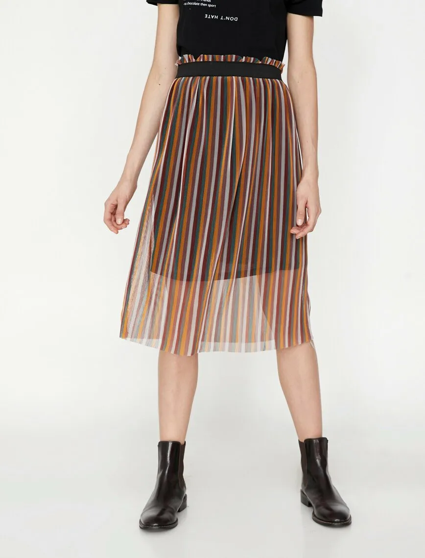 12190 Bordeaux Striped Midi Skirt