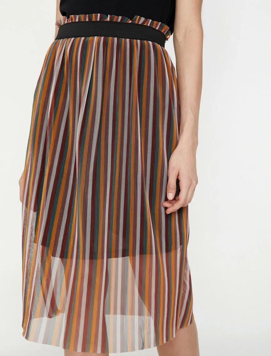 12190 Bordeaux Striped Midi Skirt