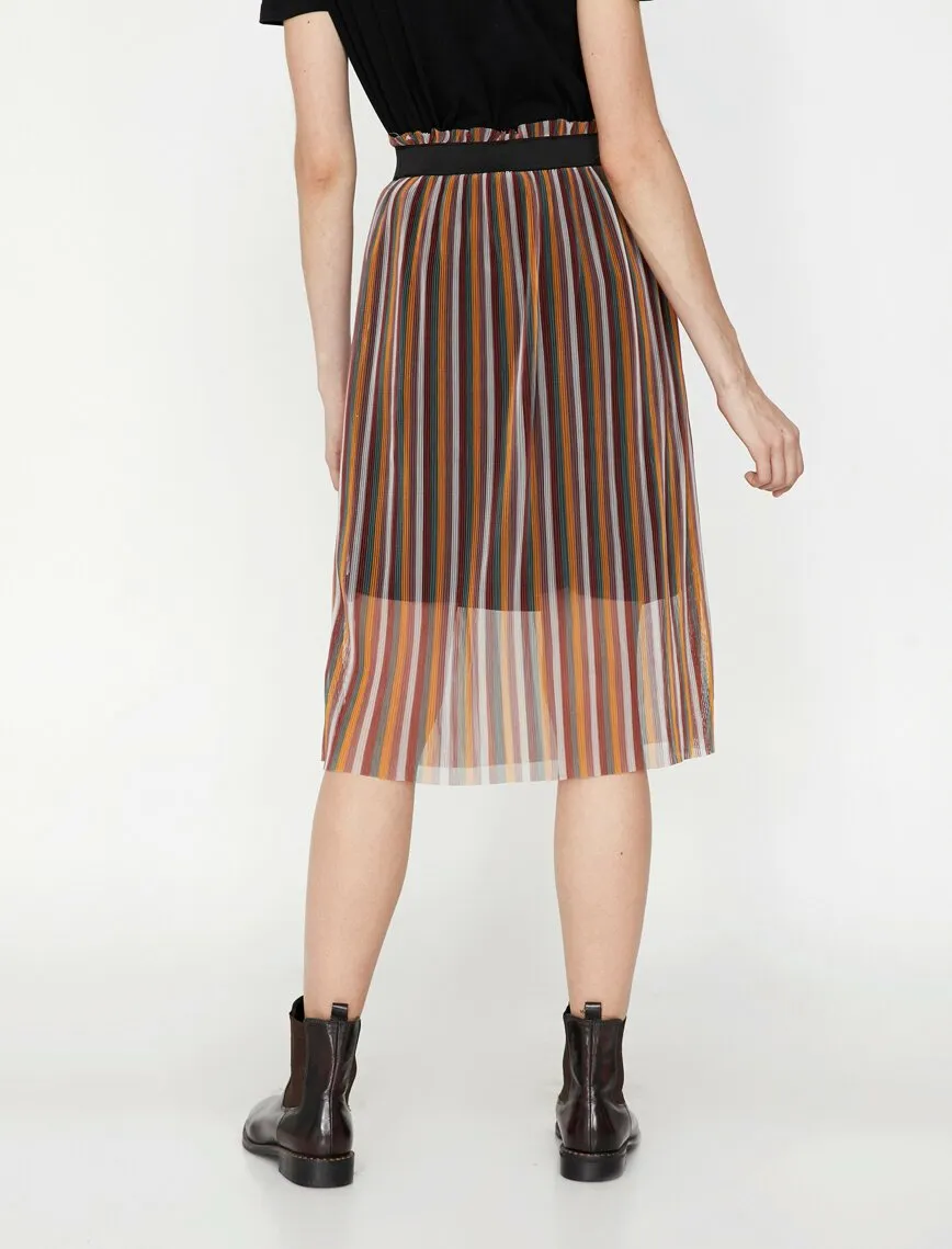 12190 Bordeaux Striped Midi Skirt