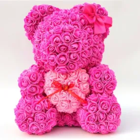 15in Fuchsia Foam Rose Bear Heart