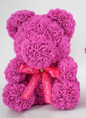 15in Fuchsia Foam Rose Bear with Ribbon