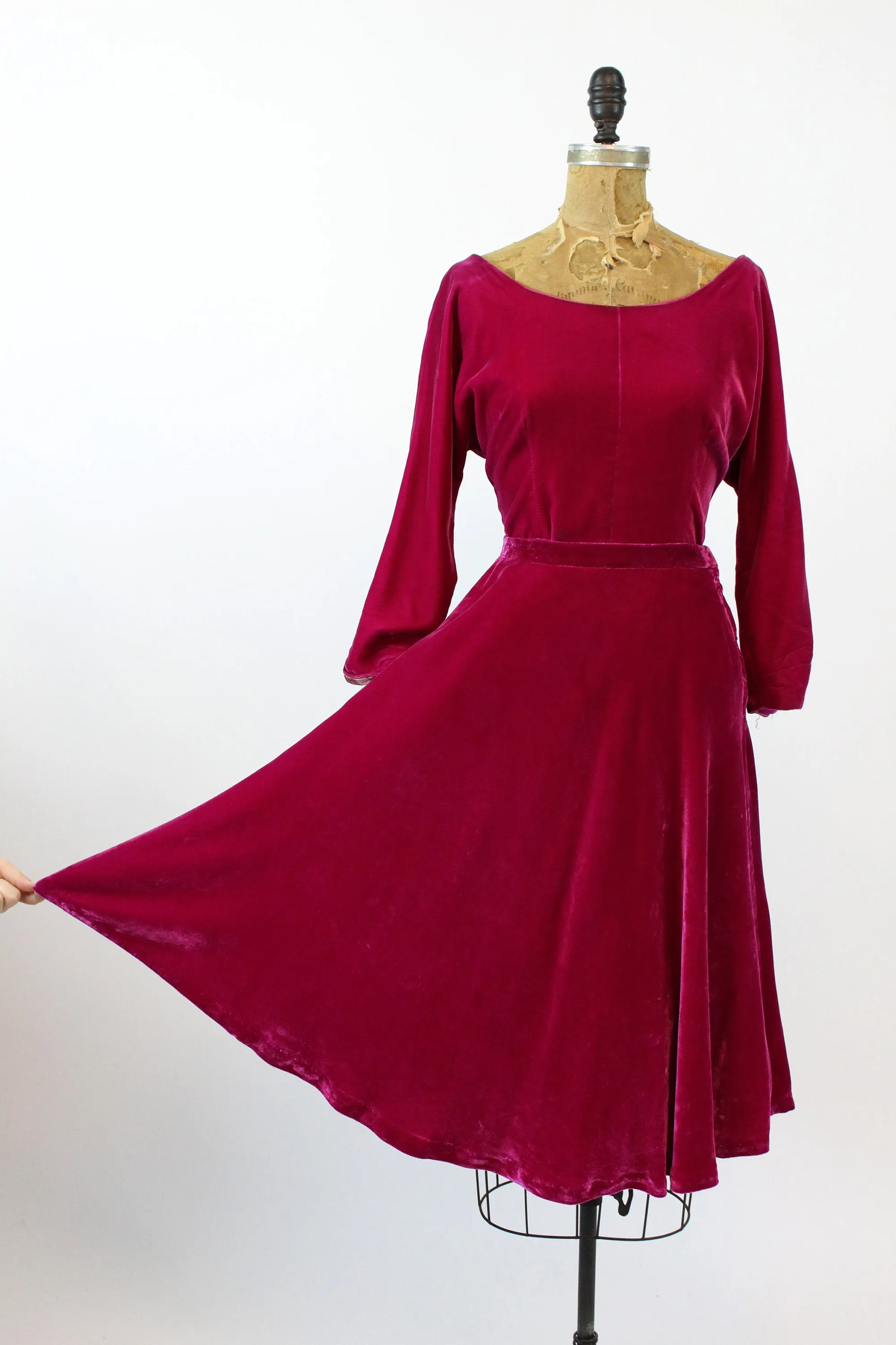 1950s two piece silk velvet skirt top xs | new winter