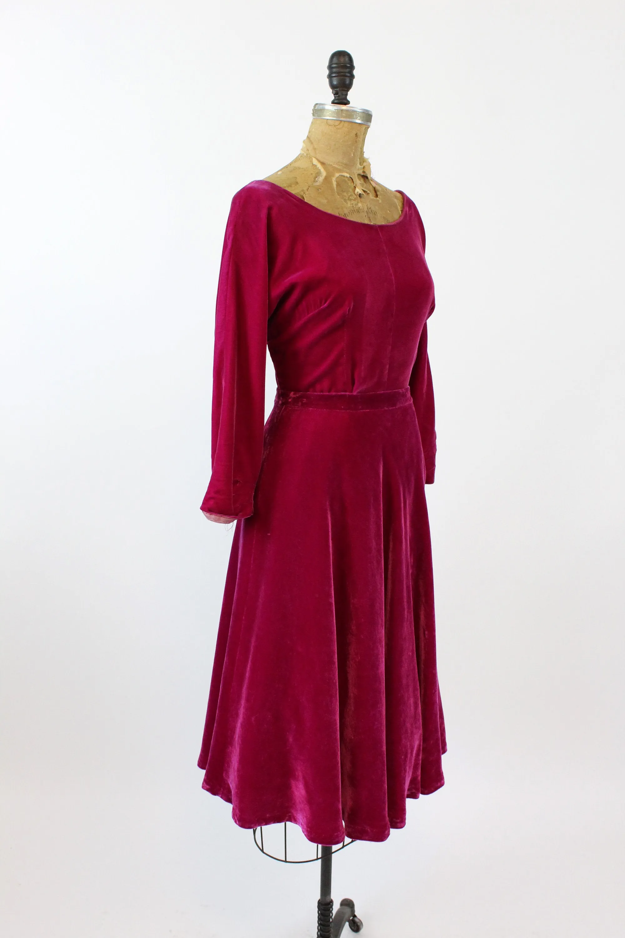 1950s two piece silk velvet skirt top xs | new winter