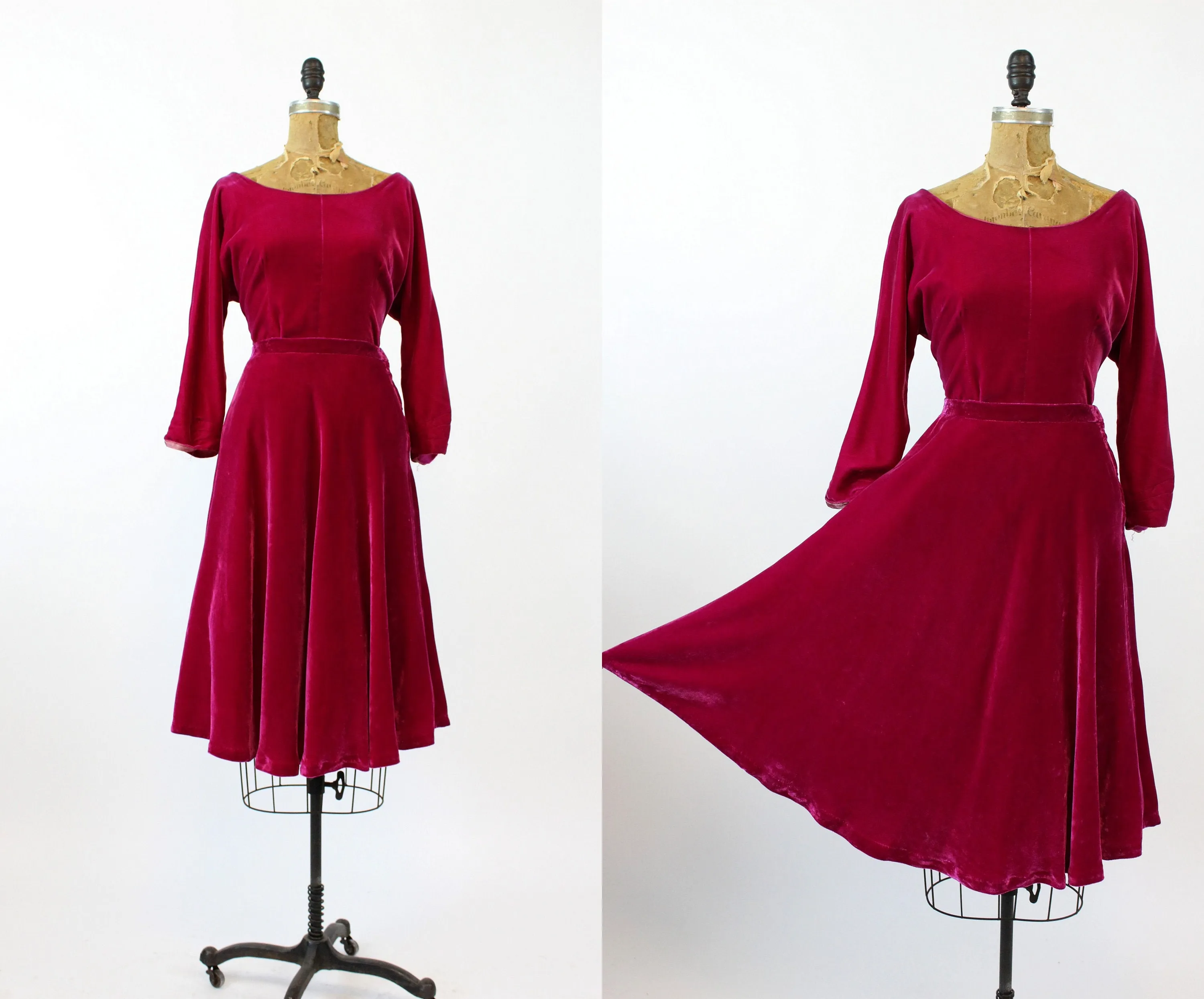 1950s two piece silk velvet skirt top xs | new winter