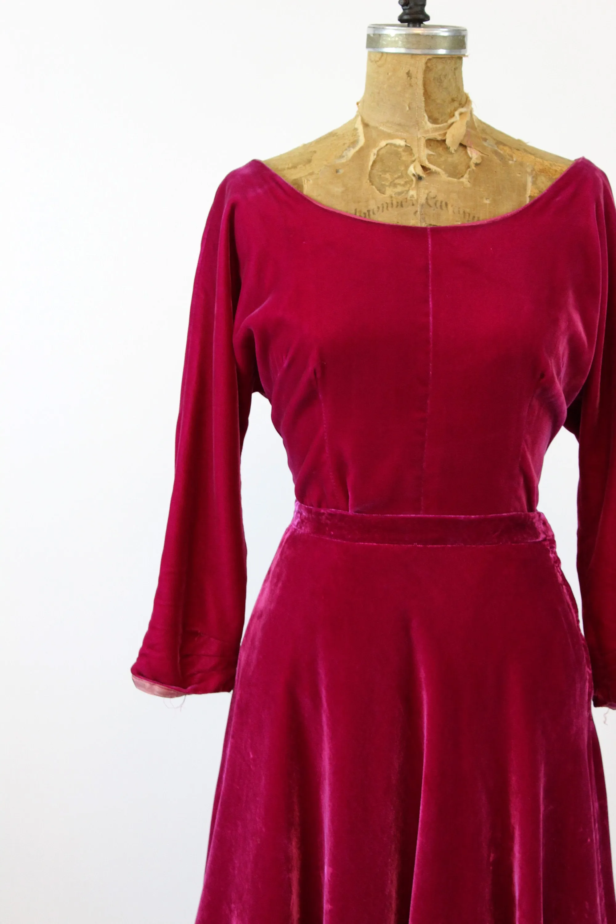 1950s two piece silk velvet skirt top xs | new winter