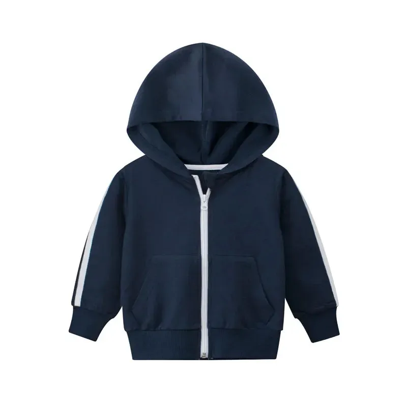 2024 Spring Autumn New Zipper Jackets for Boys Children's Hooded Coat Kids Clothes Cardigan Girls Stripe Long Sleeve Hoodie Tops