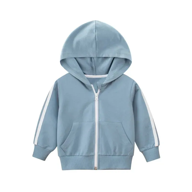 2024 Spring Autumn New Zipper Jackets for Boys Children's Hooded Coat Kids Clothes Cardigan Girls Stripe Long Sleeve Hoodie Tops