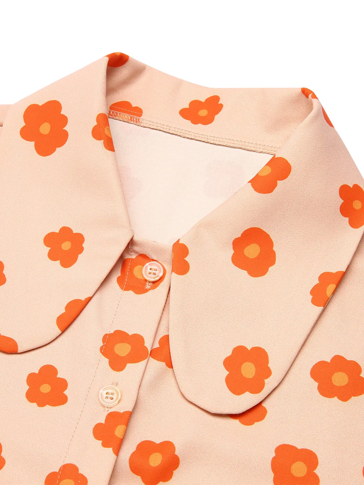 2PCS Orange 1960s Floral Shirt & Skirt