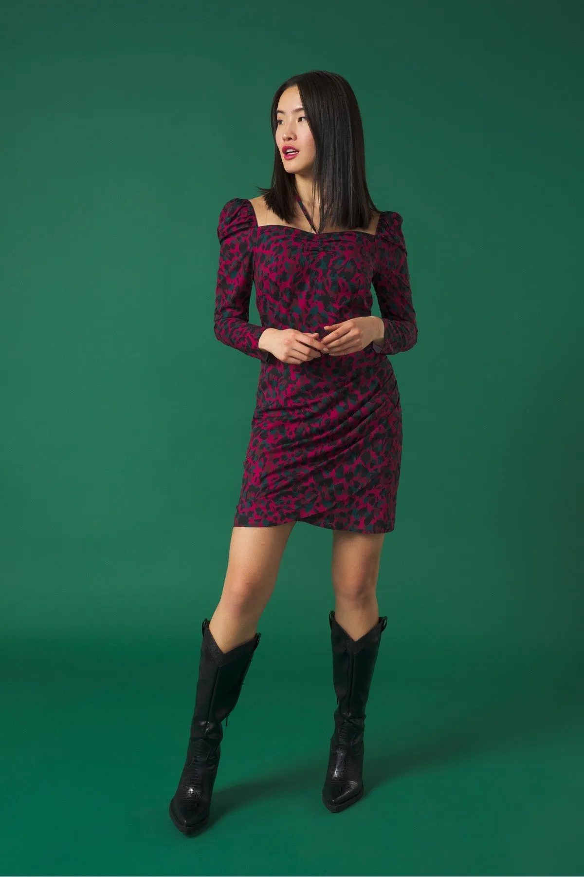 4-A1337 Wine Print Sean Mini Dress