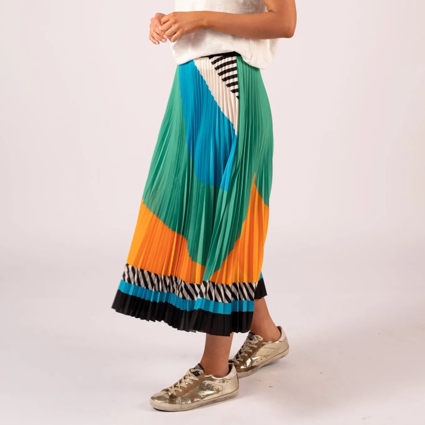 Abstract Print Pleated Skirt - Multi