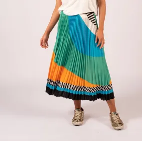 Abstract Print Pleated Skirt - Multi