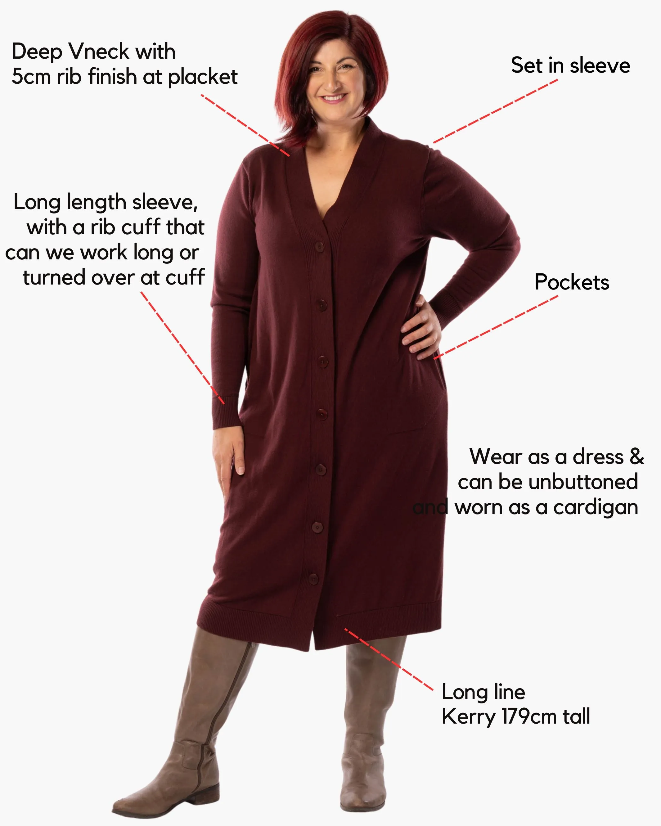 Adore You Merino Cardigan Dress - Wine