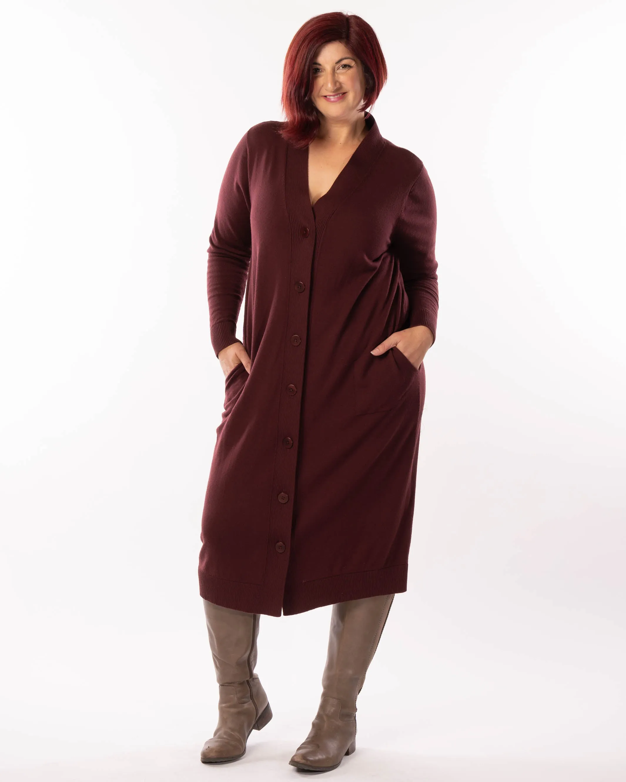 Adore You Merino Cardigan Dress - Wine