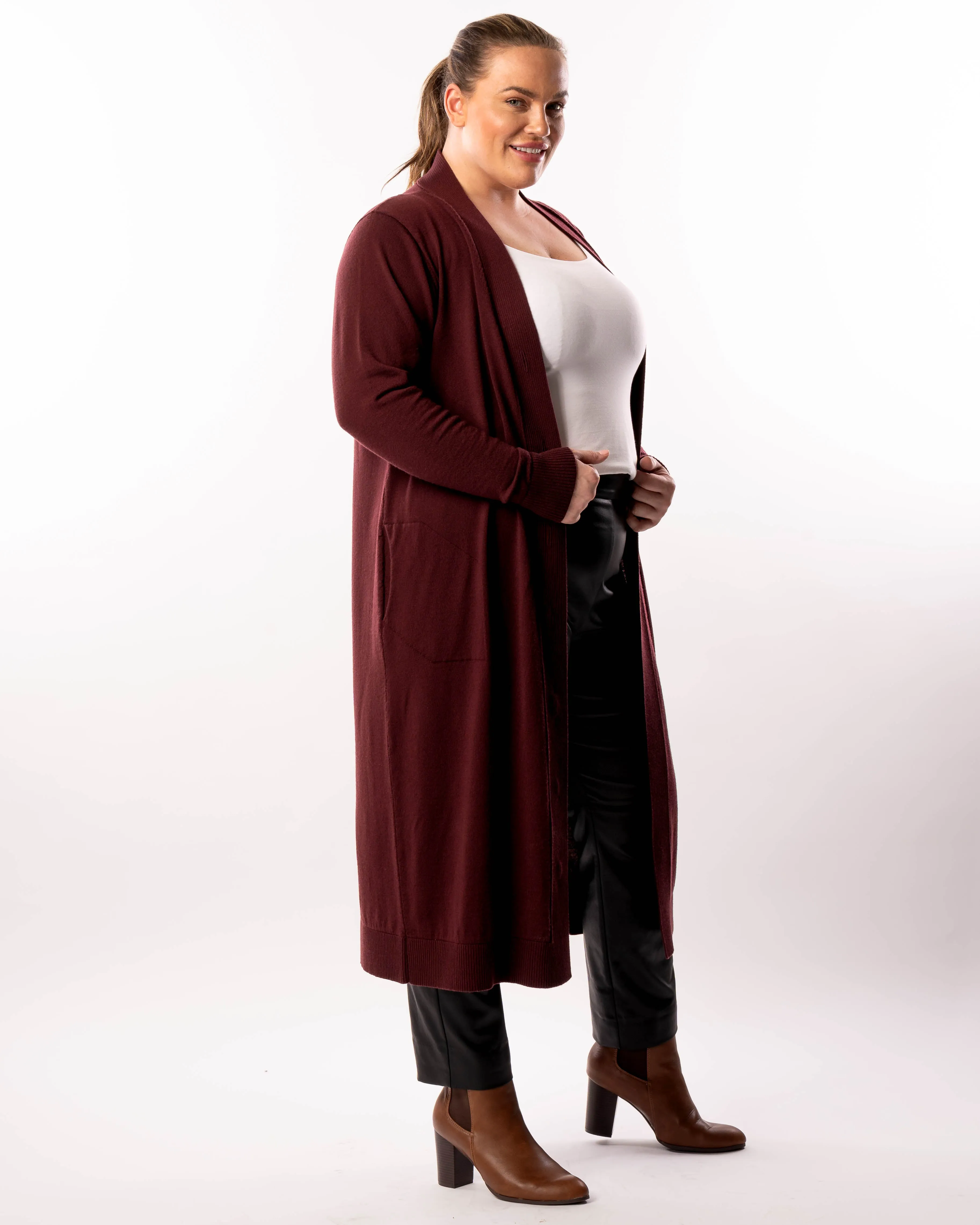 Adore You Merino Cardigan Dress - Wine