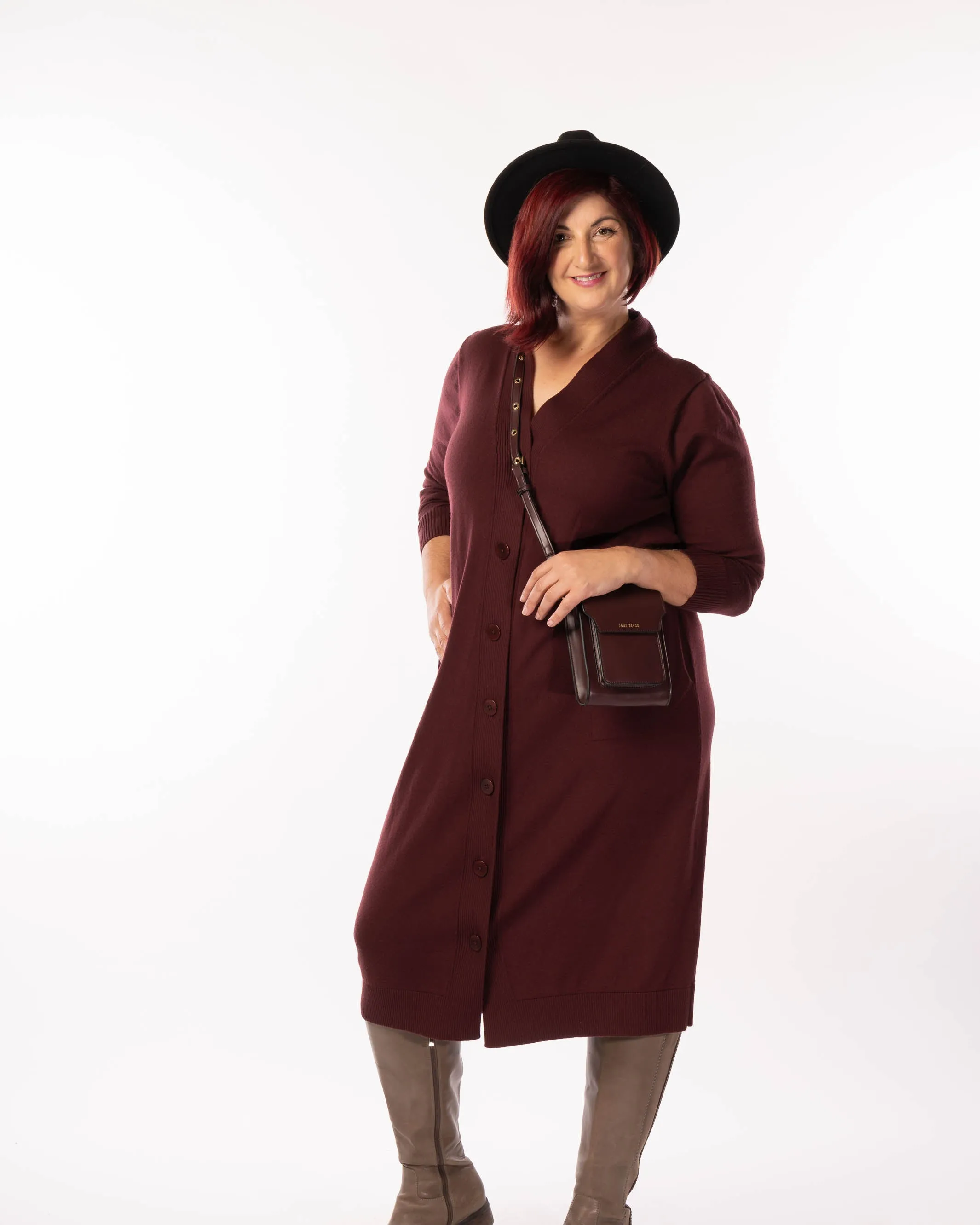 Adore You Merino Cardigan Dress - Wine