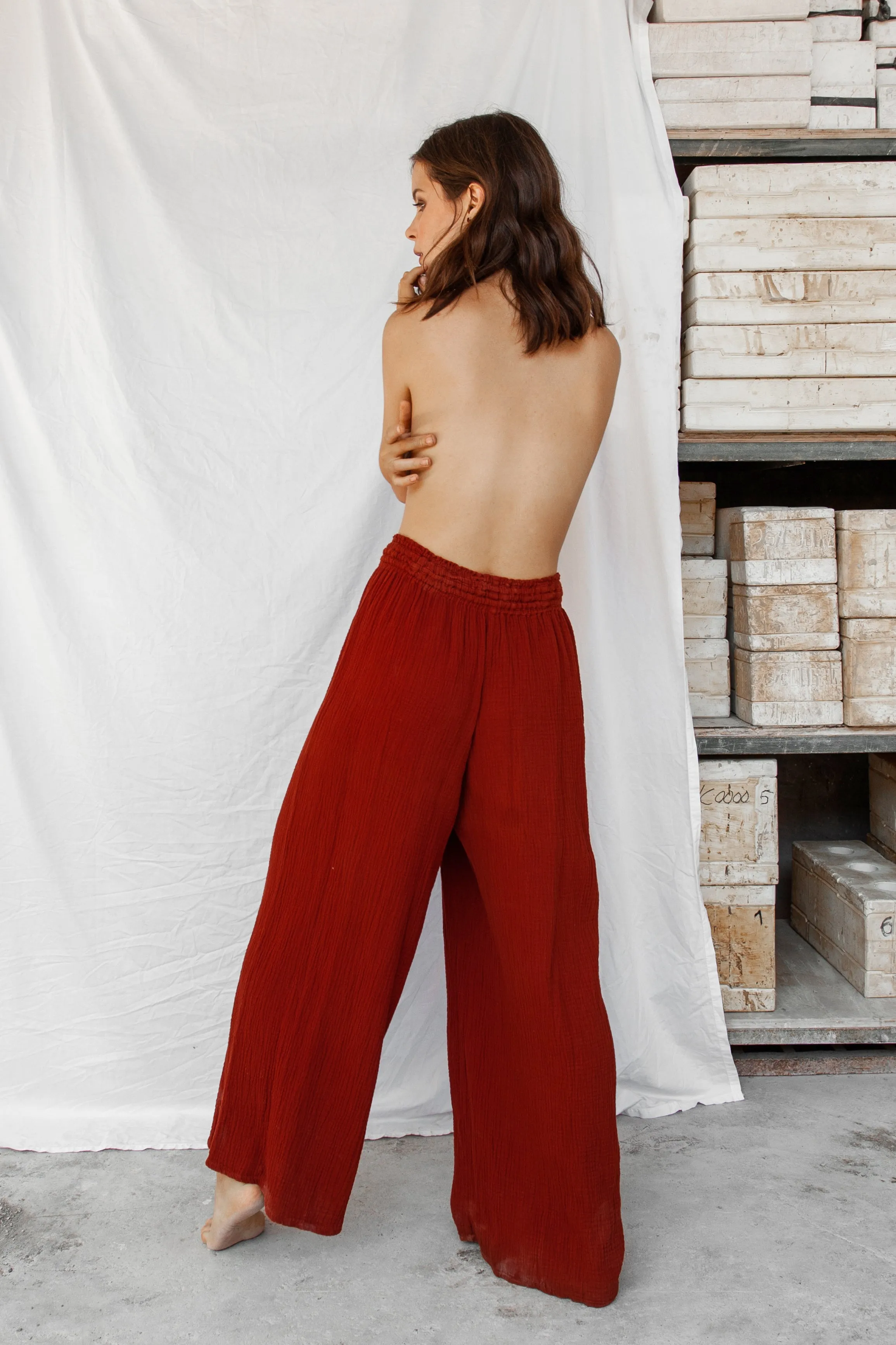 Akasha 100% Natural Dye Cotton Pants - Red