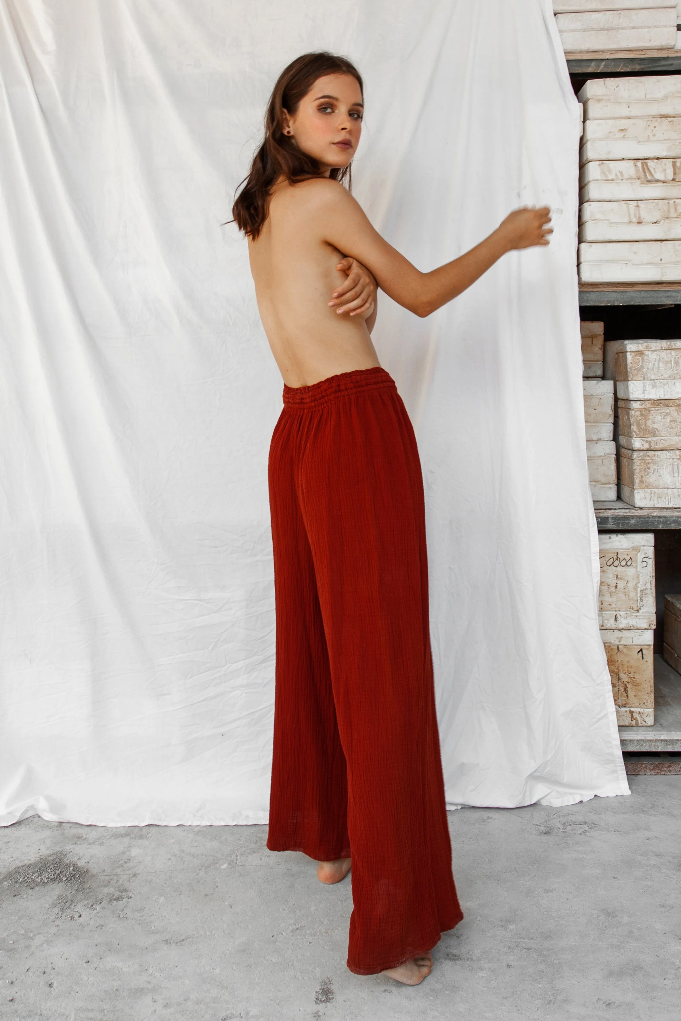 Akasha 100% Natural Dye Cotton Pants - Red