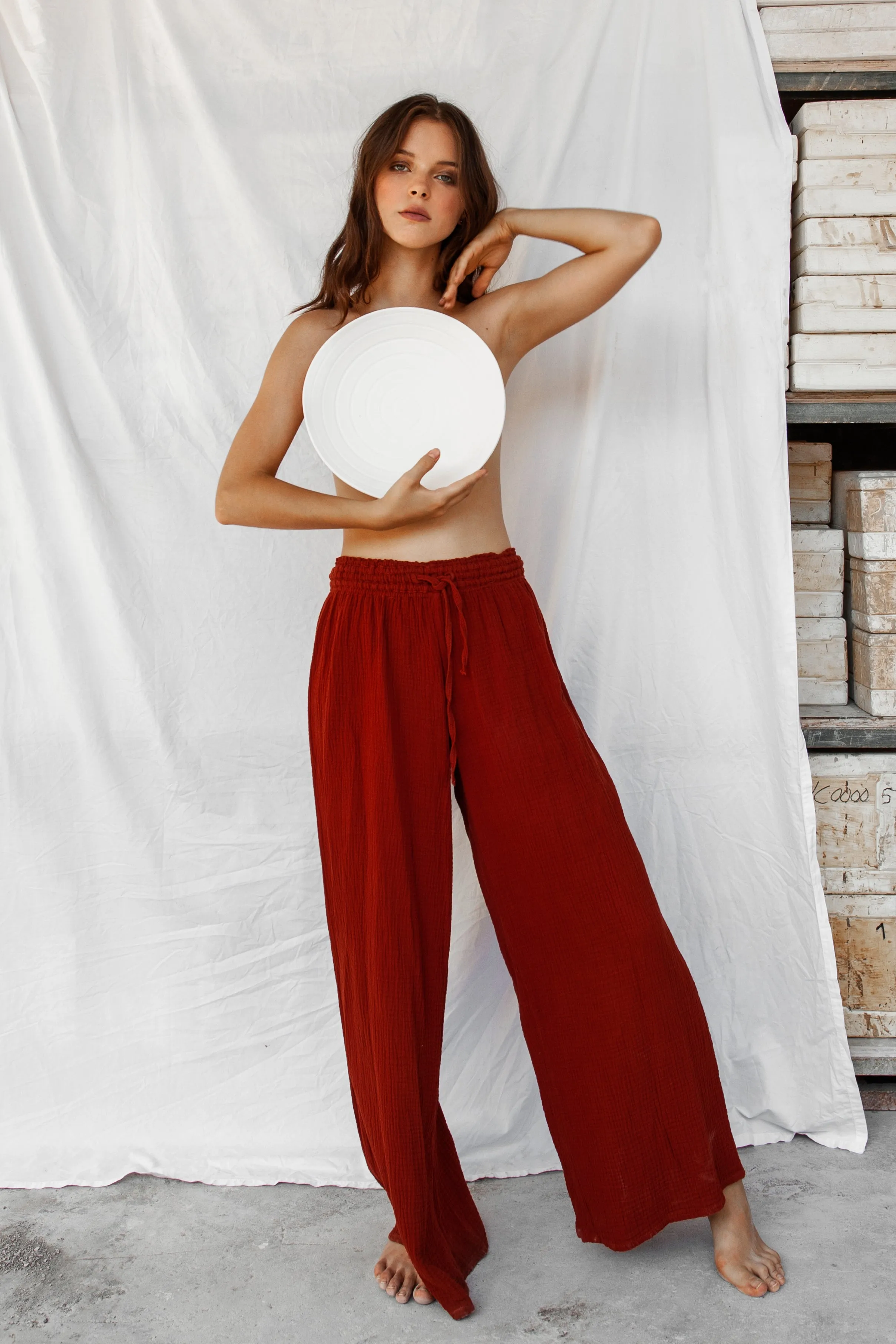 Akasha 100% Natural Dye Cotton Pants - Red