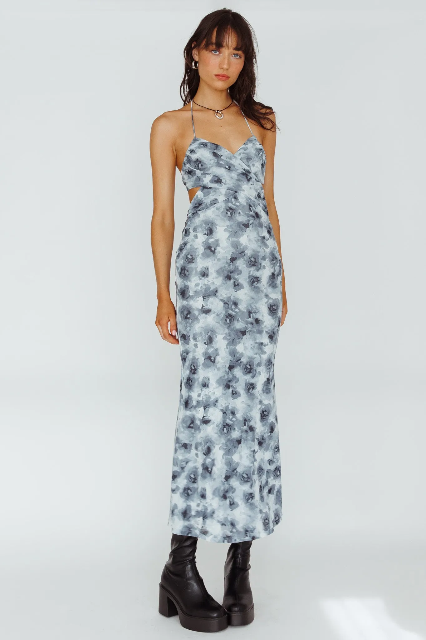 Alivia Tied Back Maxi Dress Floral Black