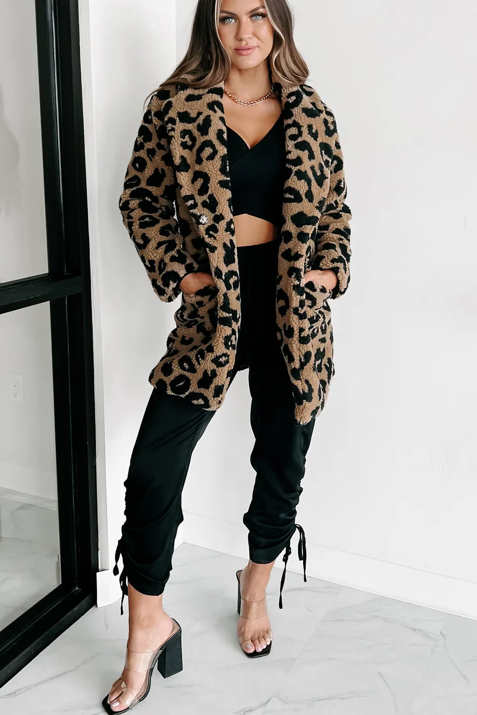 All About The Attention Teddy Sherpa Leopard Coat (Brown)