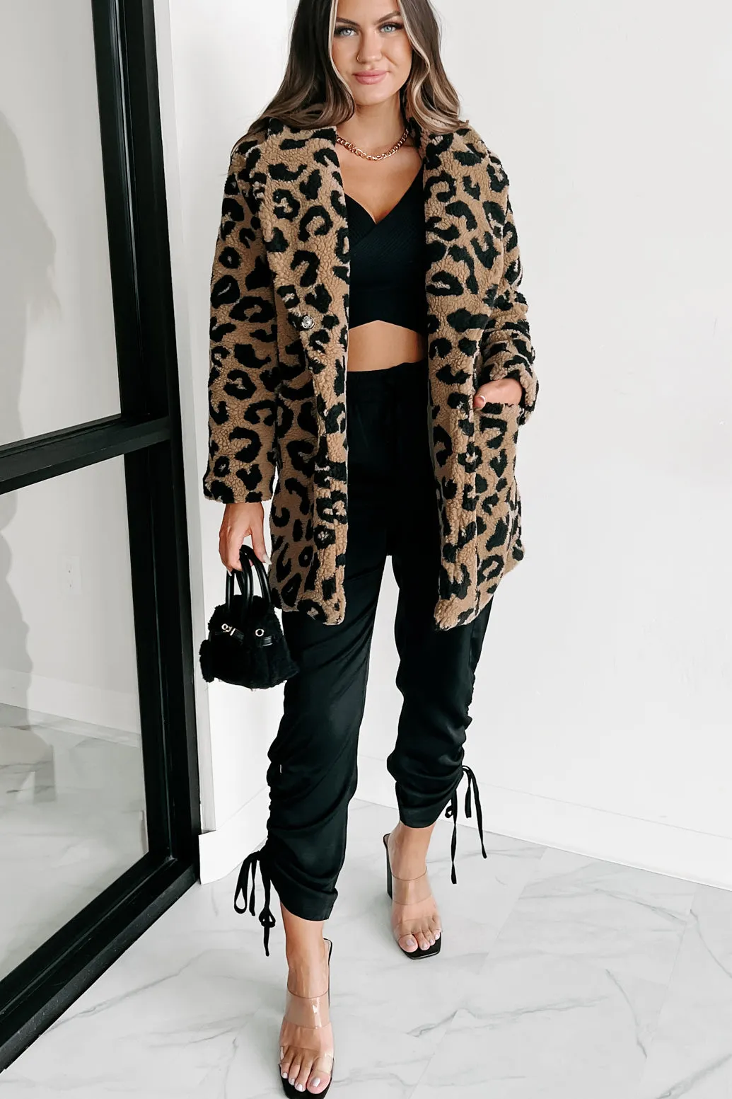 All About The Attention Teddy Sherpa Leopard Coat (Brown)