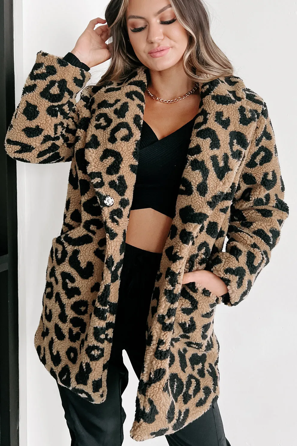 All About The Attention Teddy Sherpa Leopard Coat (Brown)