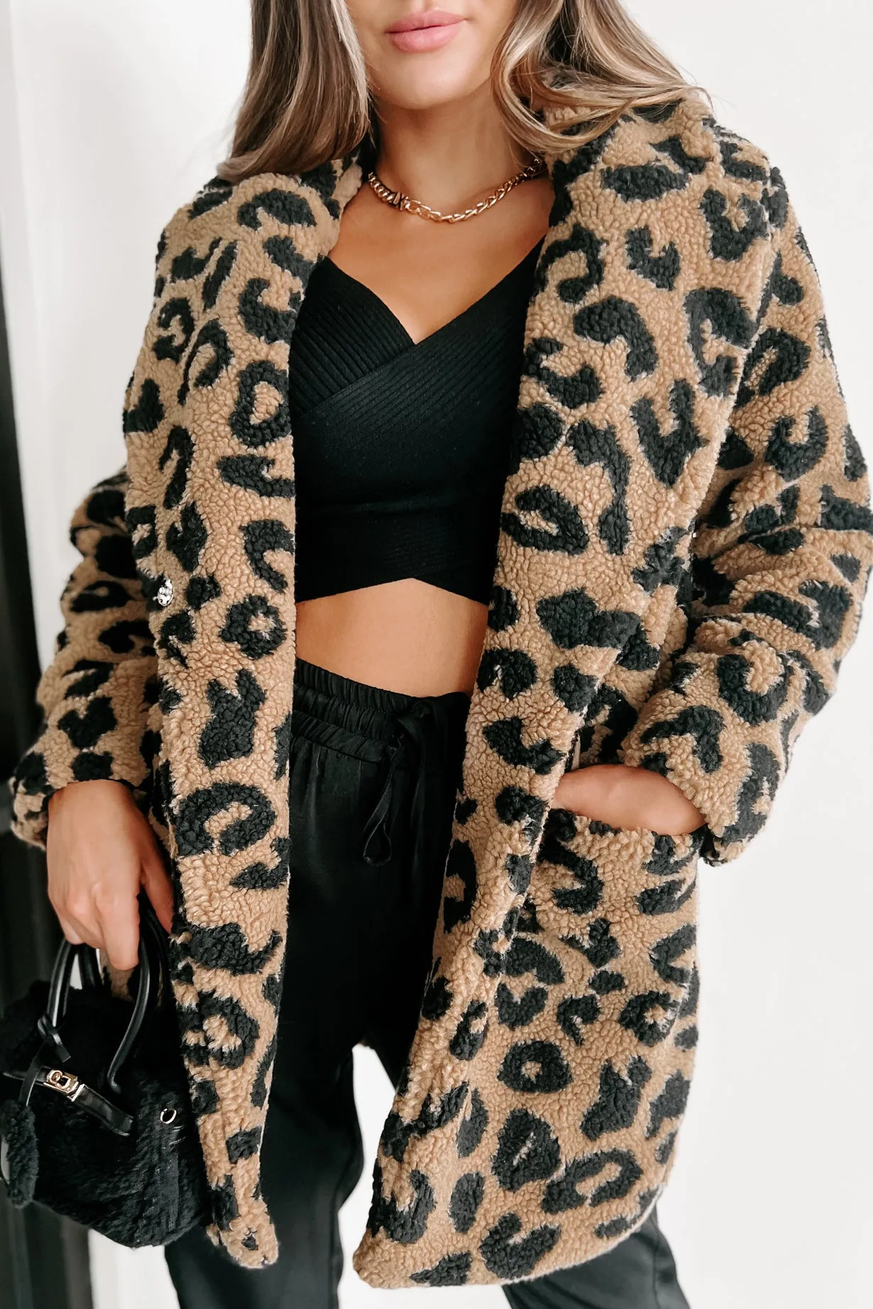 All About The Attention Teddy Sherpa Leopard Coat (Brown)