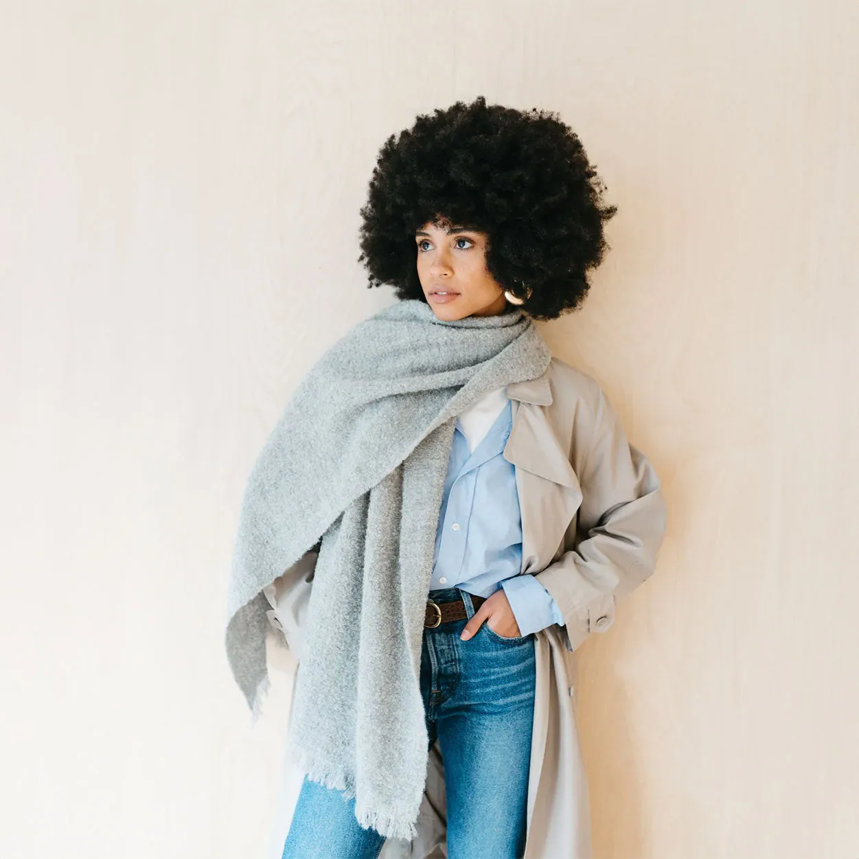 Alpaca Oversized Scarf in Grey Melange