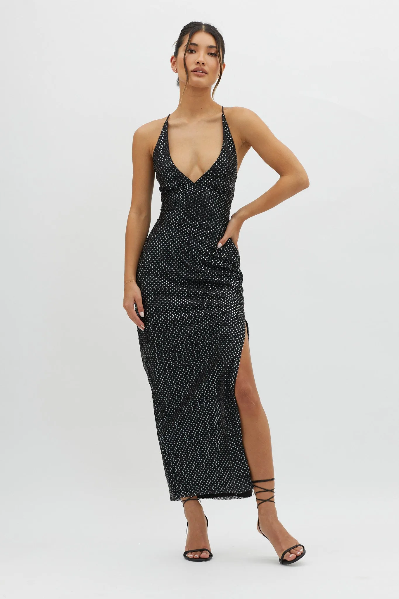 Alysia Plunging Halterneck Maxi Dress Black