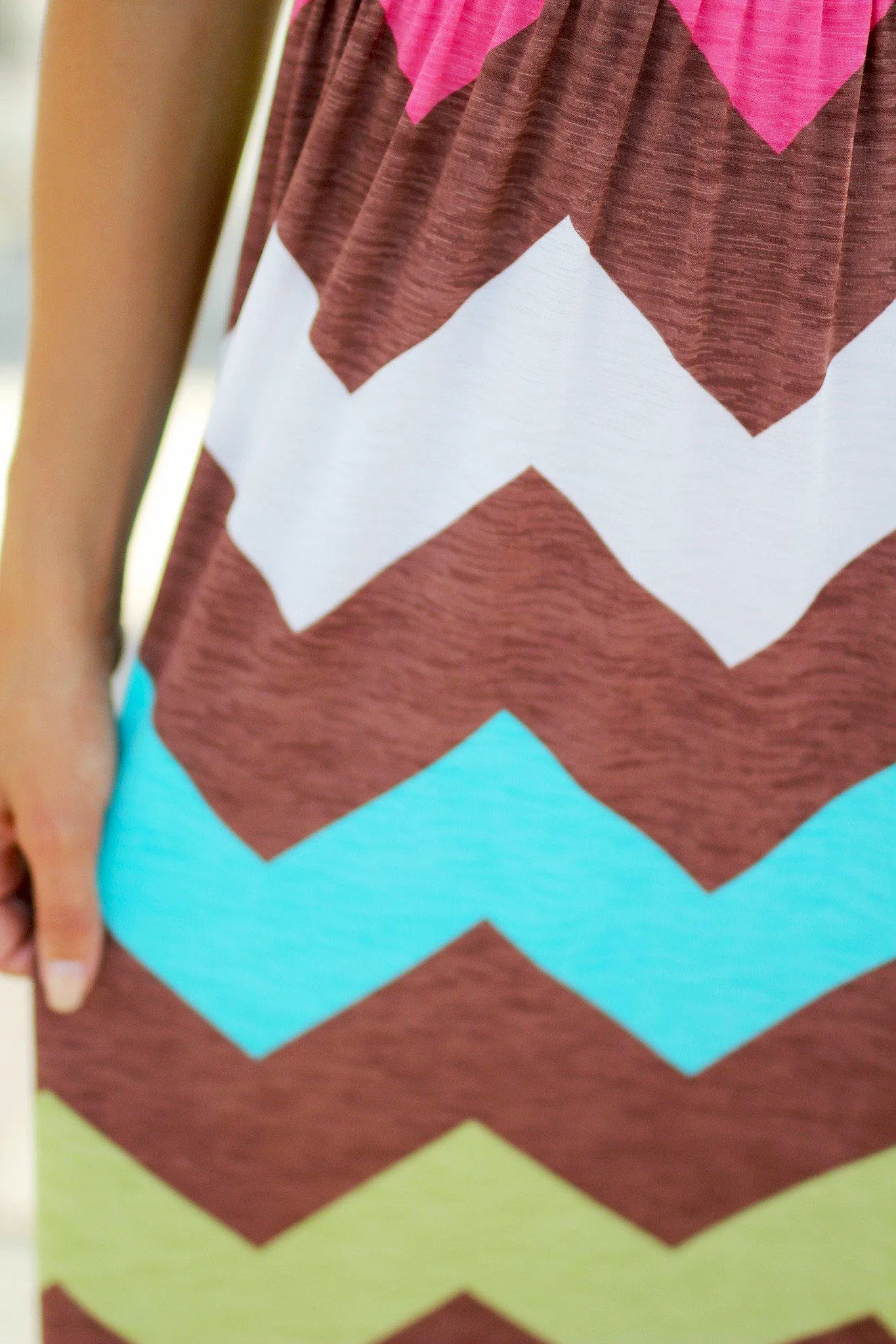 Aqua Multicolor Chevron Maxi Dress