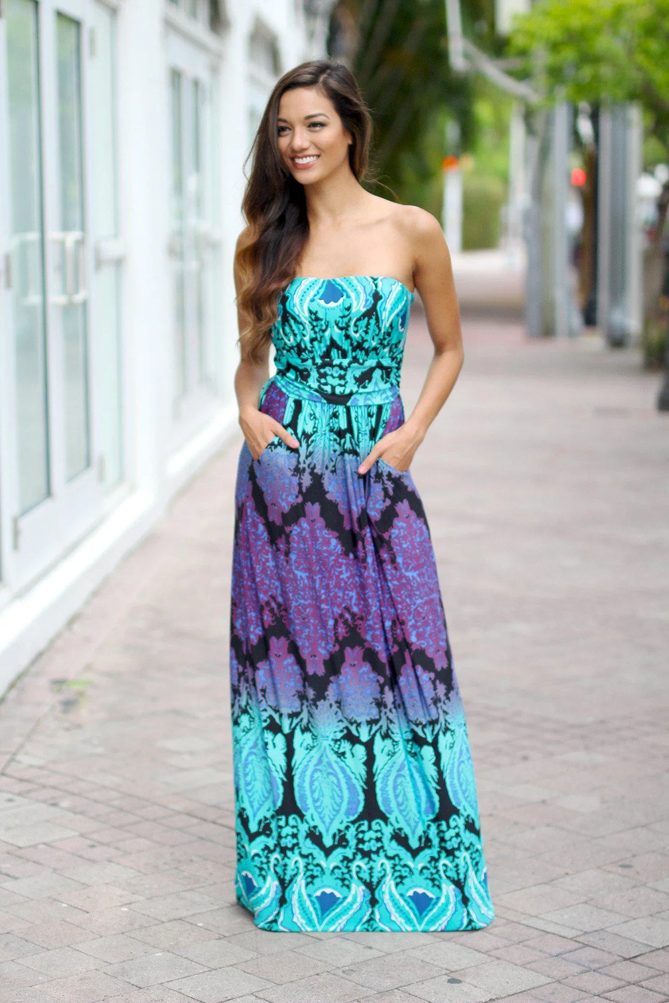 Aqua Printed Maxi Dress