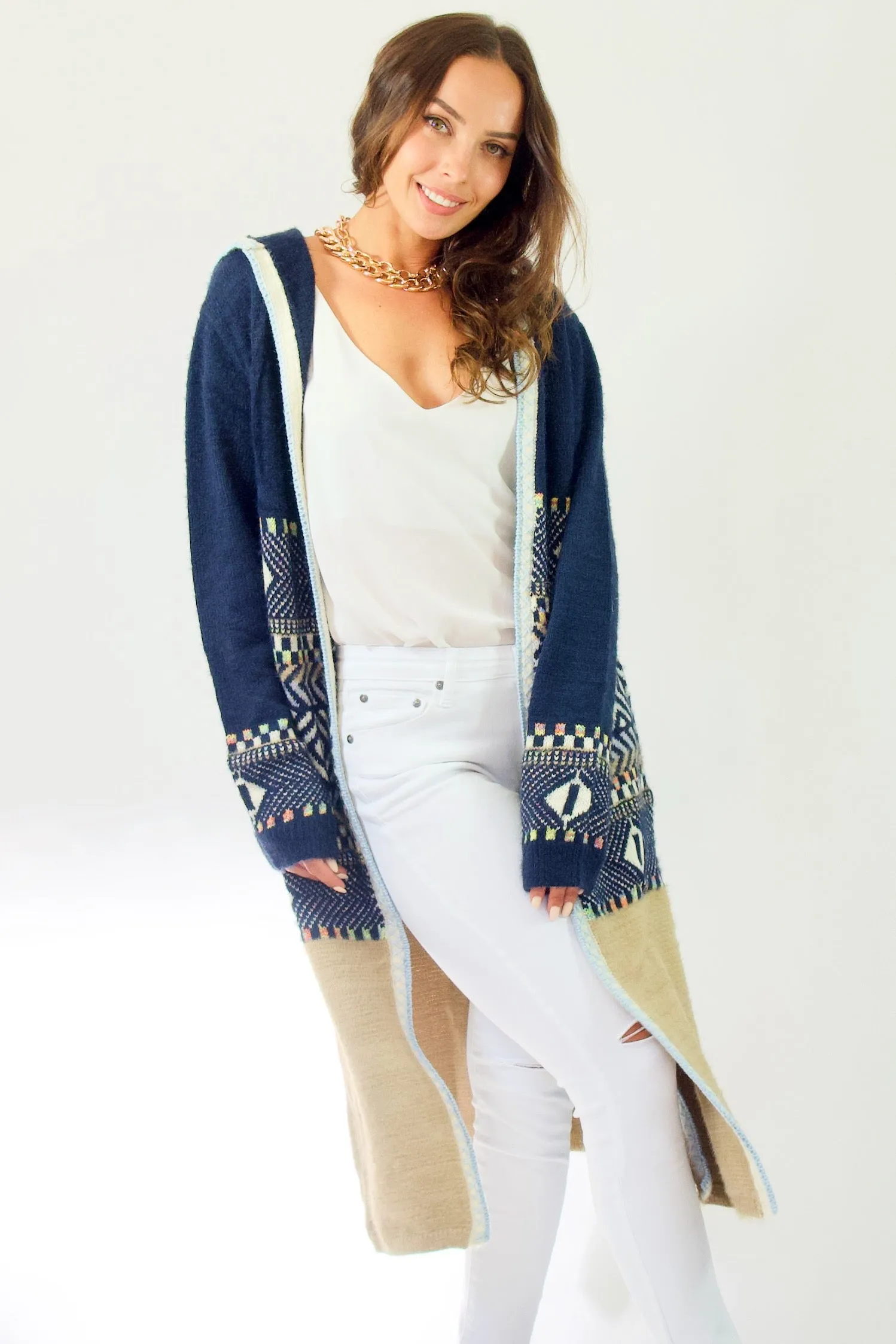 Asa Cardi- Navy/Beige/Multicolour