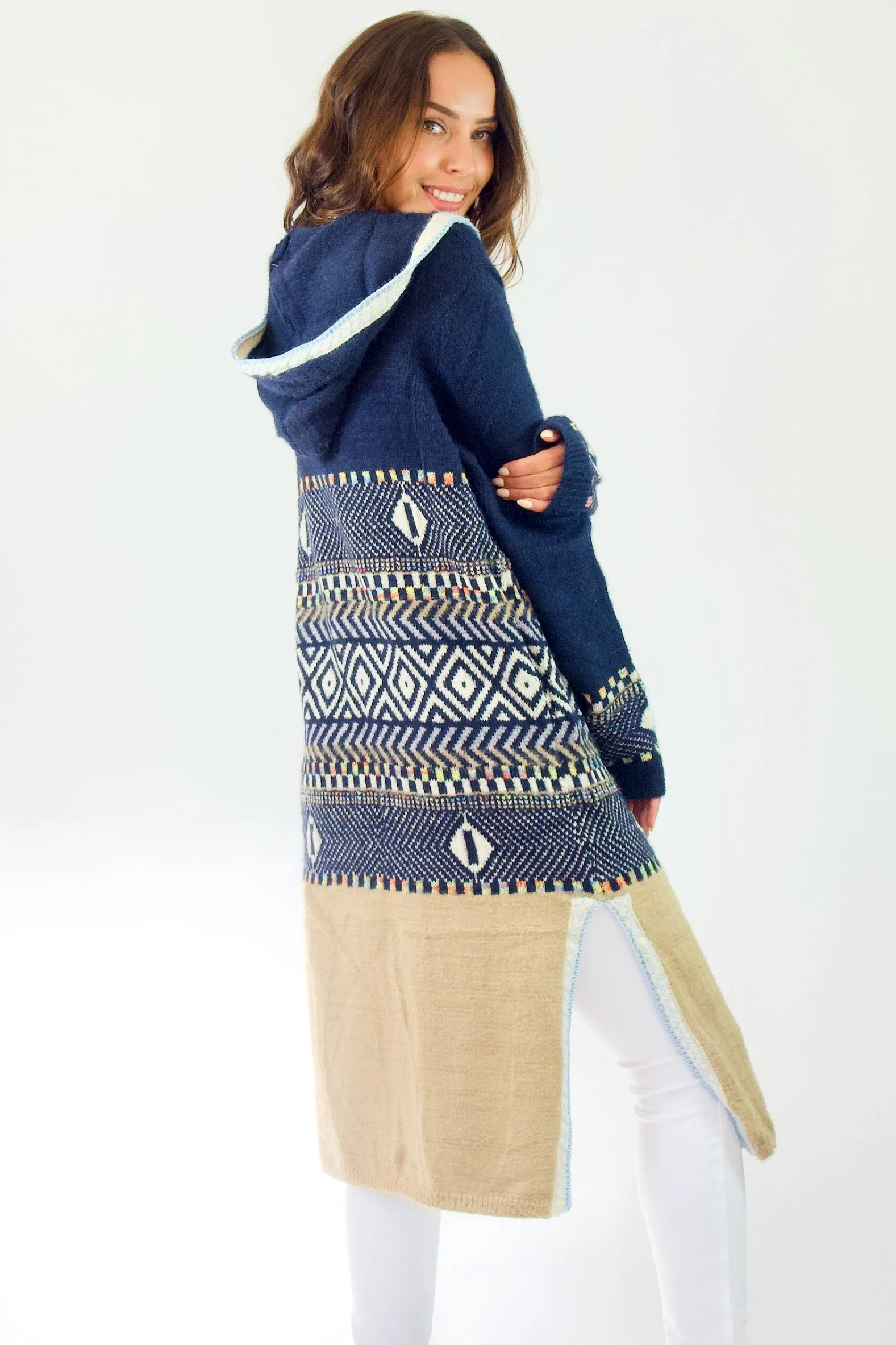 Asa Cardi- Navy/Beige/Multicolour