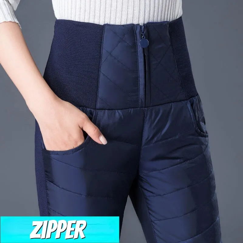 Ashore Shop Women's Winter Cotton Pants High Waist Thickened Windproof Warm Down Casual Pants New Slim Pencil Pants   Pants