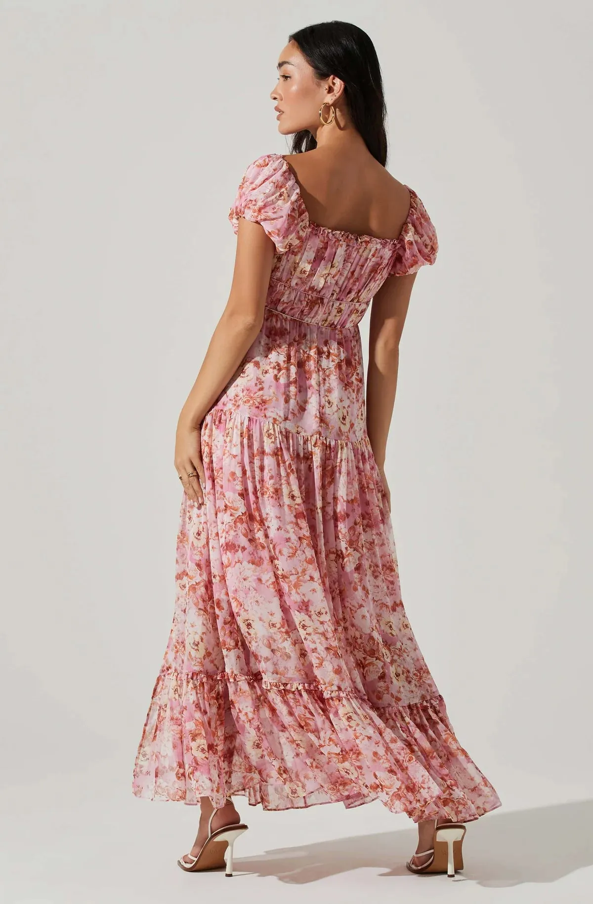 ASTR The Label ROSELINE OFF SHOULDER FLORAL MAXI DRESS - Pink Orange