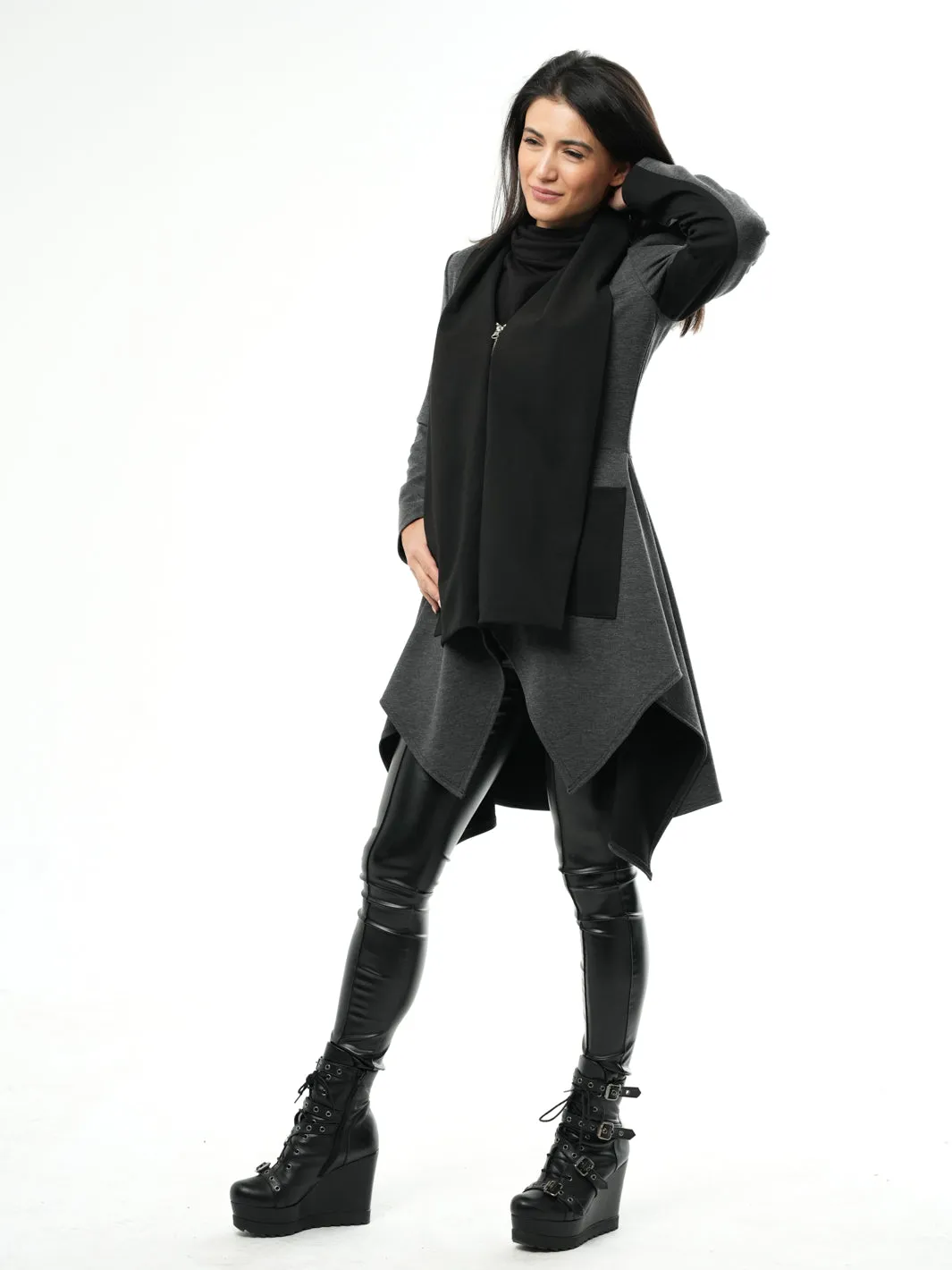 Asymmetric Coat With Scarf