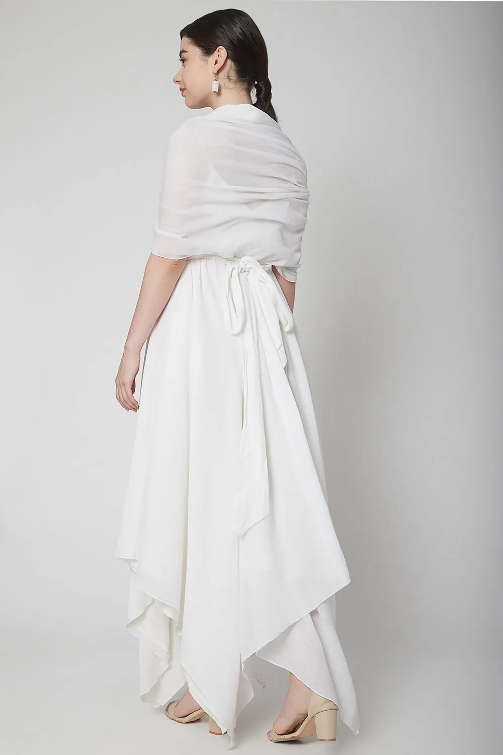 Asymmetric White Wrap Dress