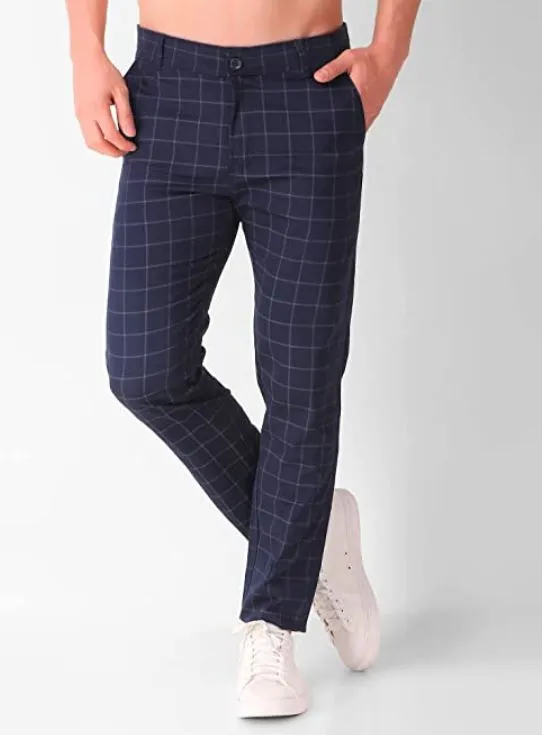 AUBORON Blue Slim Fit Casual Trousers