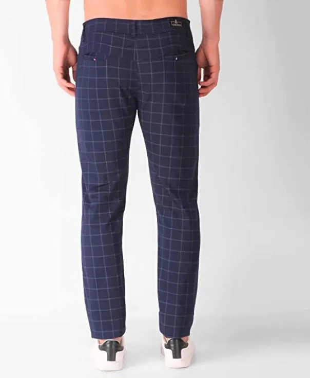 AUBORON Blue Slim Fit Casual Trousers