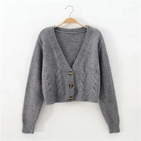 Autumn Winter New 2024 V Neck Short Cardigan Female Twist Sweater Coat Fall Single Breasted High Waist Women Knitted Jacket Tops