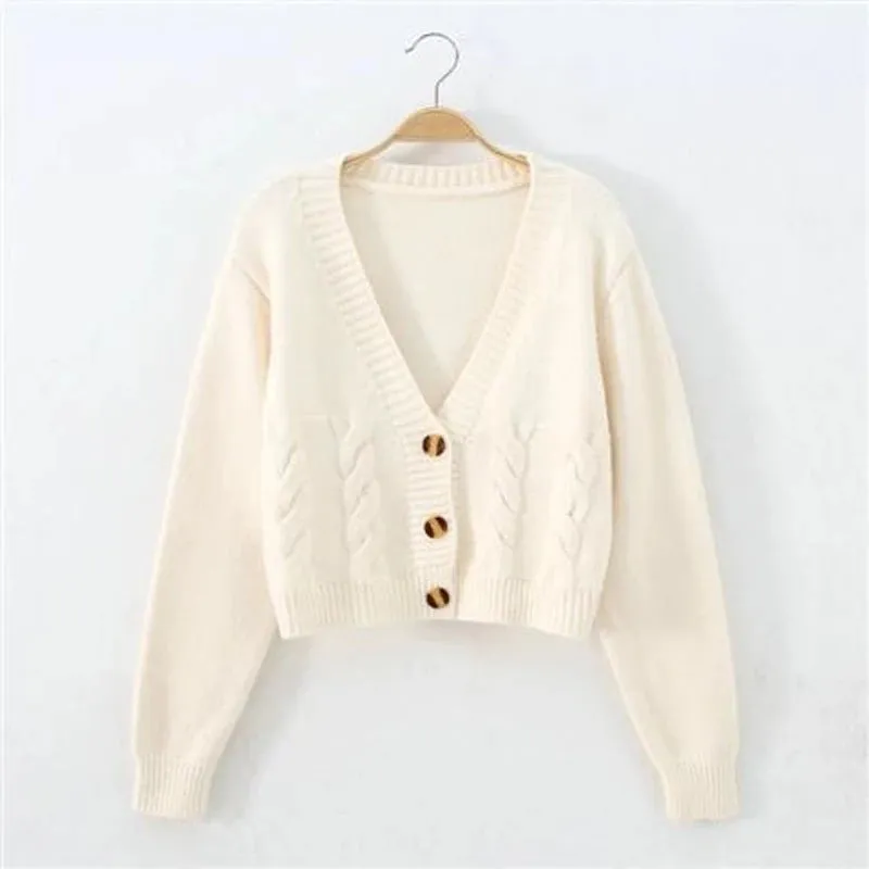 Autumn Winter New 2024 V Neck Short Cardigan Female Twist Sweater Coat Fall Single Breasted High Waist Women Knitted Jacket Tops