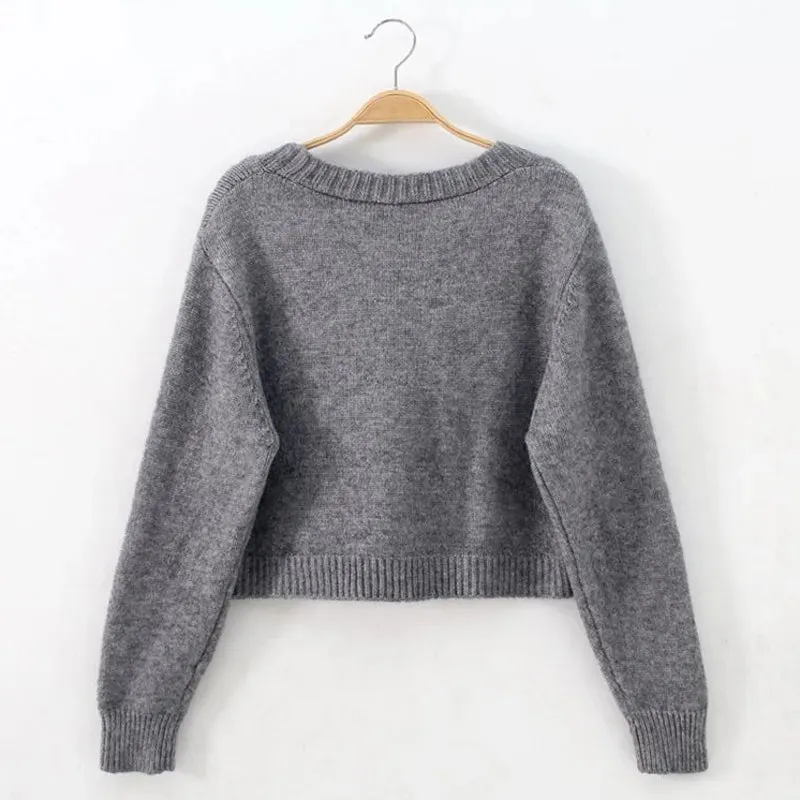 Autumn Winter New 2024 V Neck Short Cardigan Female Twist Sweater Coat Fall Single Breasted High Waist Women Knitted Jacket Tops